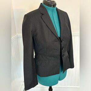Loft Black Pinstriped Blazer, Wool-blend, Size 6P